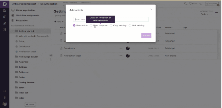 Screenshot of Document360