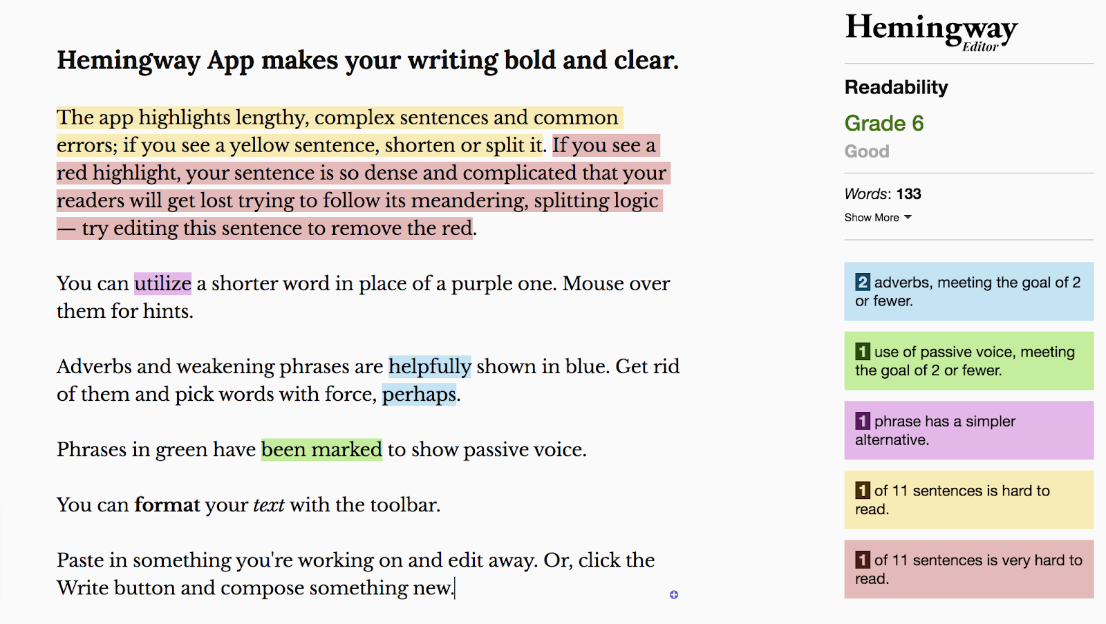 Hemingway online editing tool