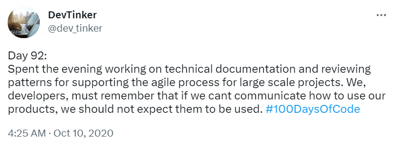 Tweet about technical documentation and review process
