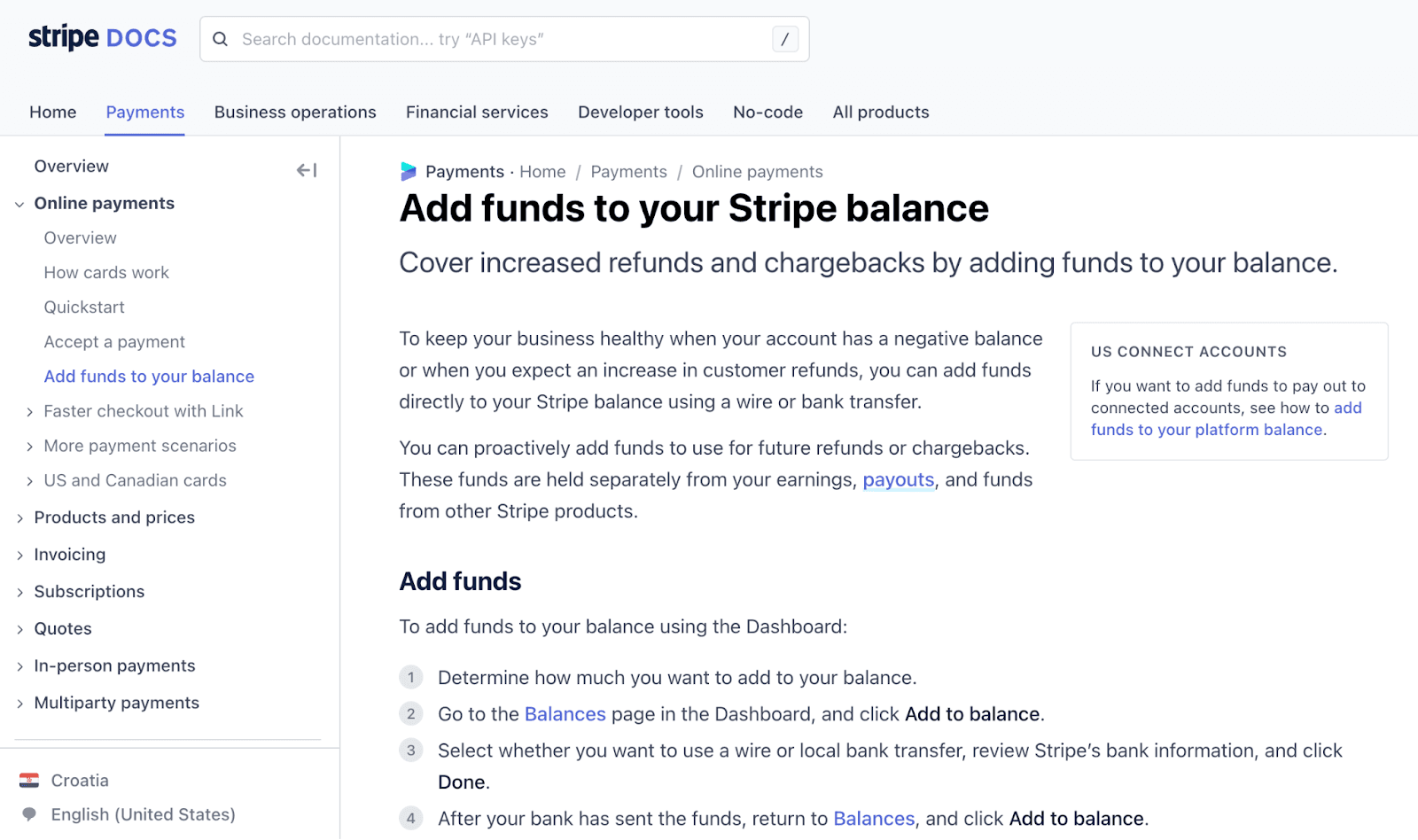 Add funds to your Stripe balance