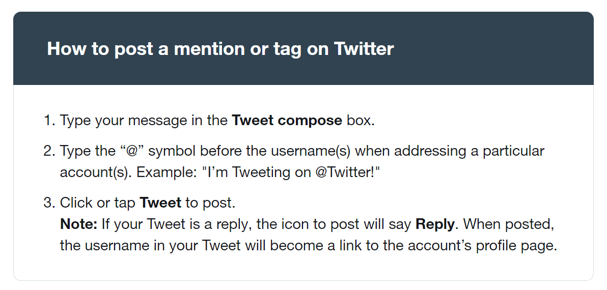 Twitter help center on how to tag a friend