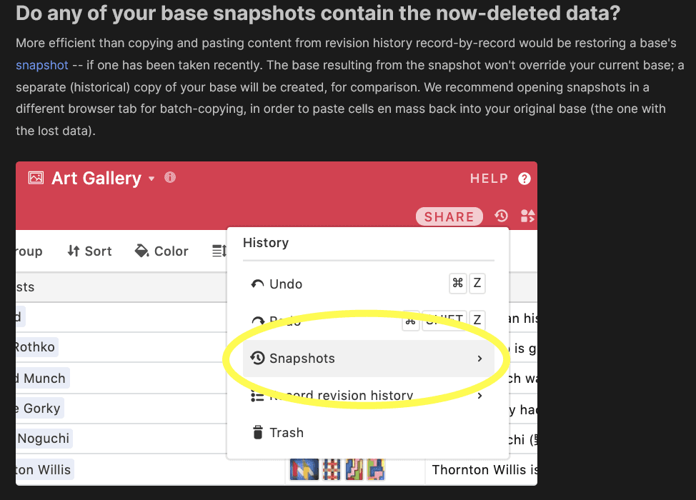 Screenshot from Airtable