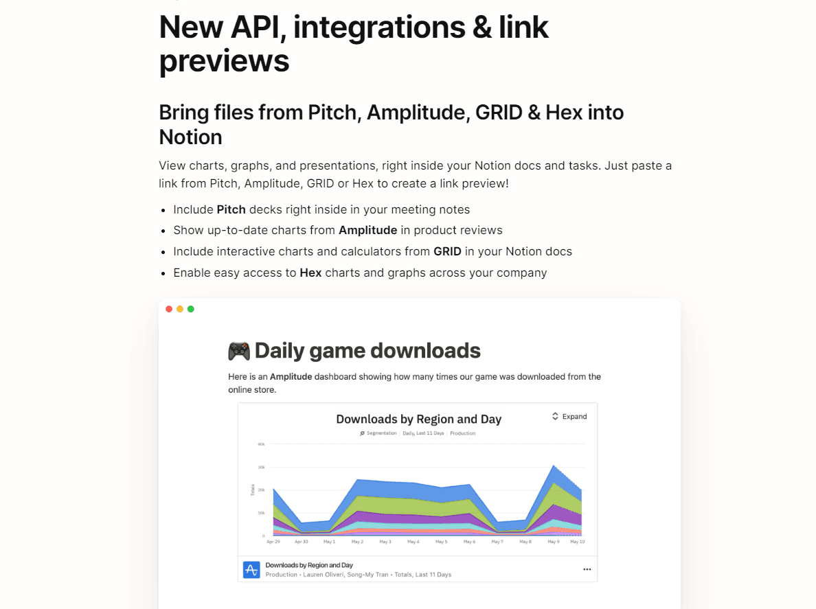API, integration and link previews on Notion