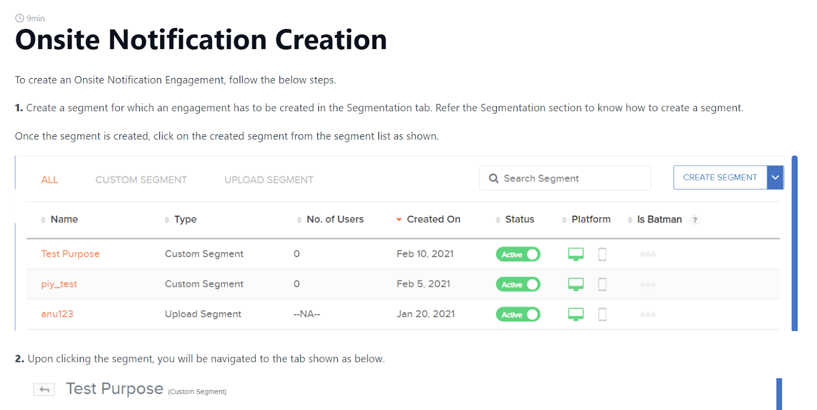 Onsite Notification Creation