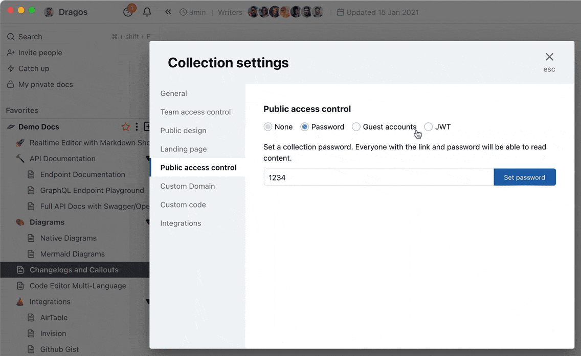 Collection settings in Archbee.com