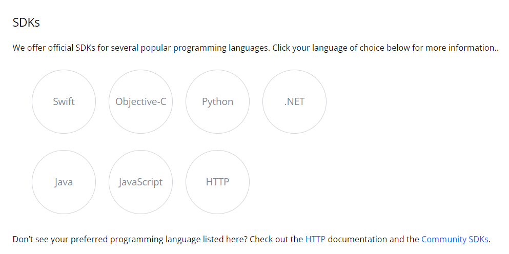 Documentation page explaining the product’s features and offers SDKs
