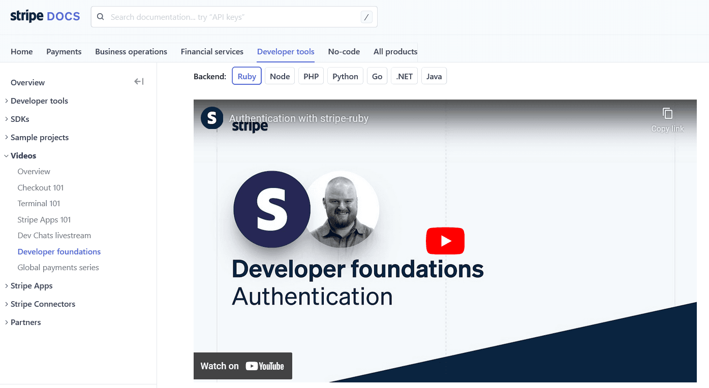 Screenshot from Stripe about developer foundations
