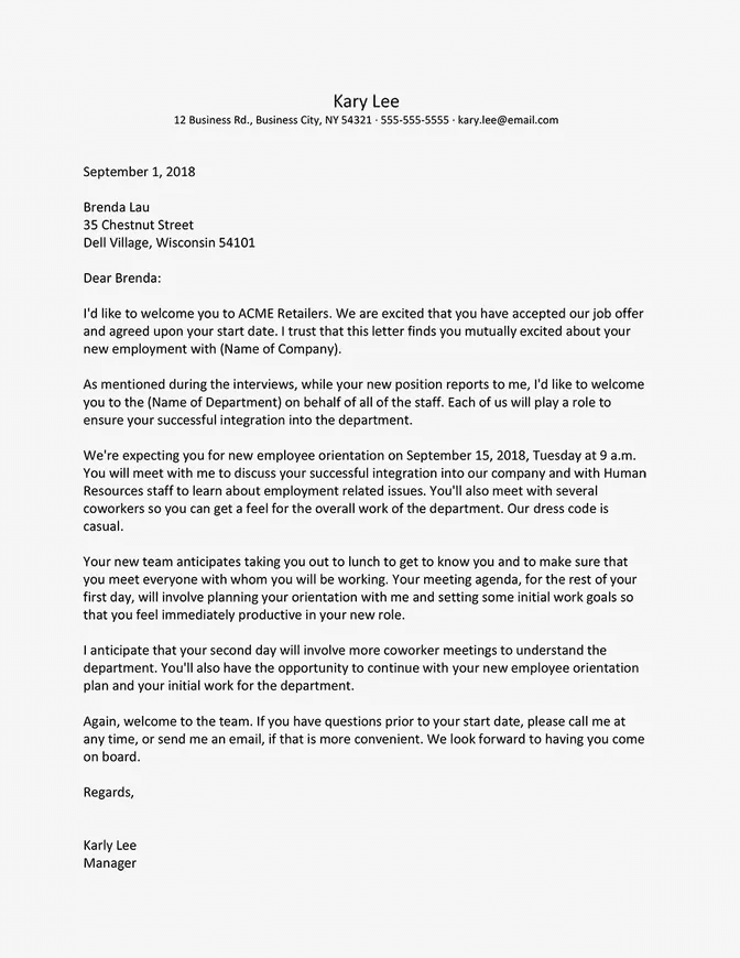 Example of a welcome message from the manager by The Balance Careers