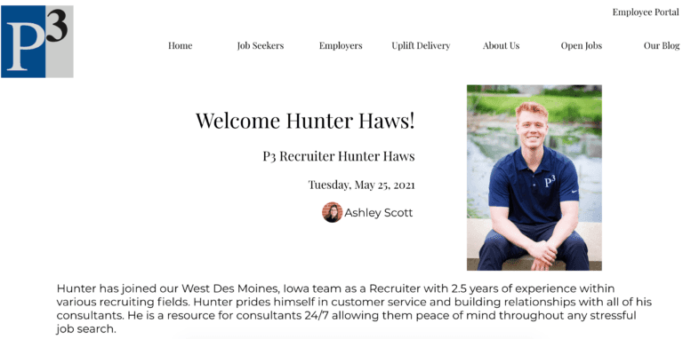 Example of a welcome on your company’s website by Professional Project Partners