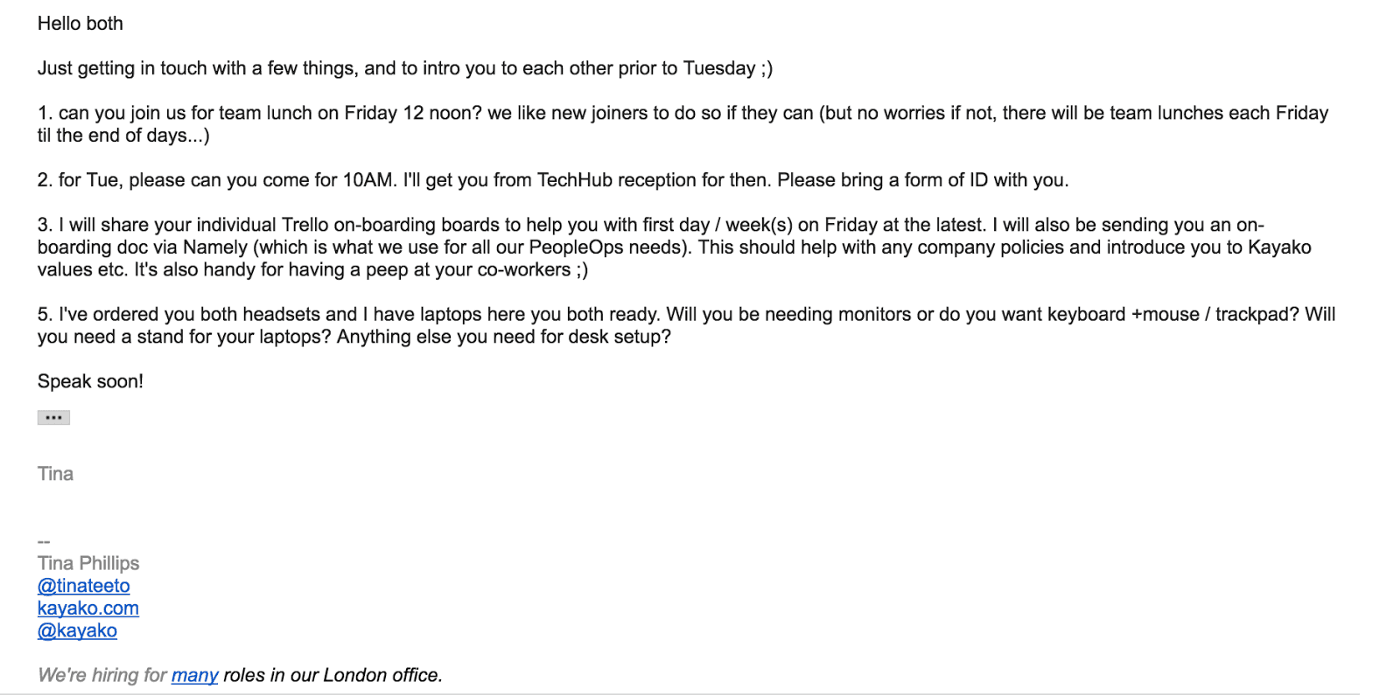 Welcome-to-the-company message from Medium.com
