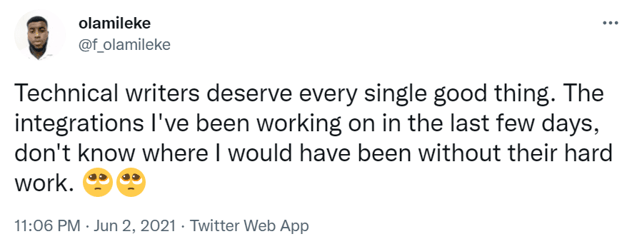 Tweet about technical writers