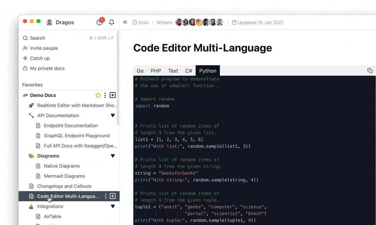 Archbee’s multi-language code editor