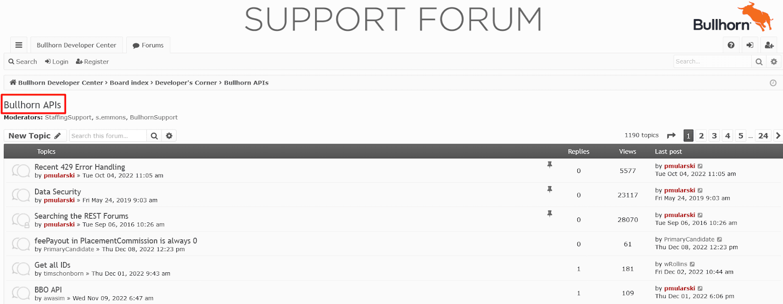 Bullhorn support forum for developers