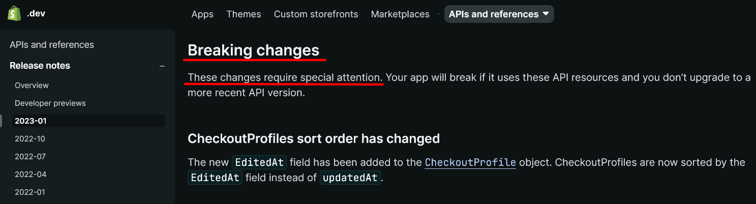 Shopify highlights breaking changes
