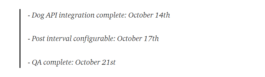 Document that contains the planned timeline and milestones