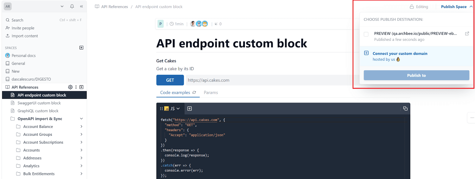 API endpoint custom block