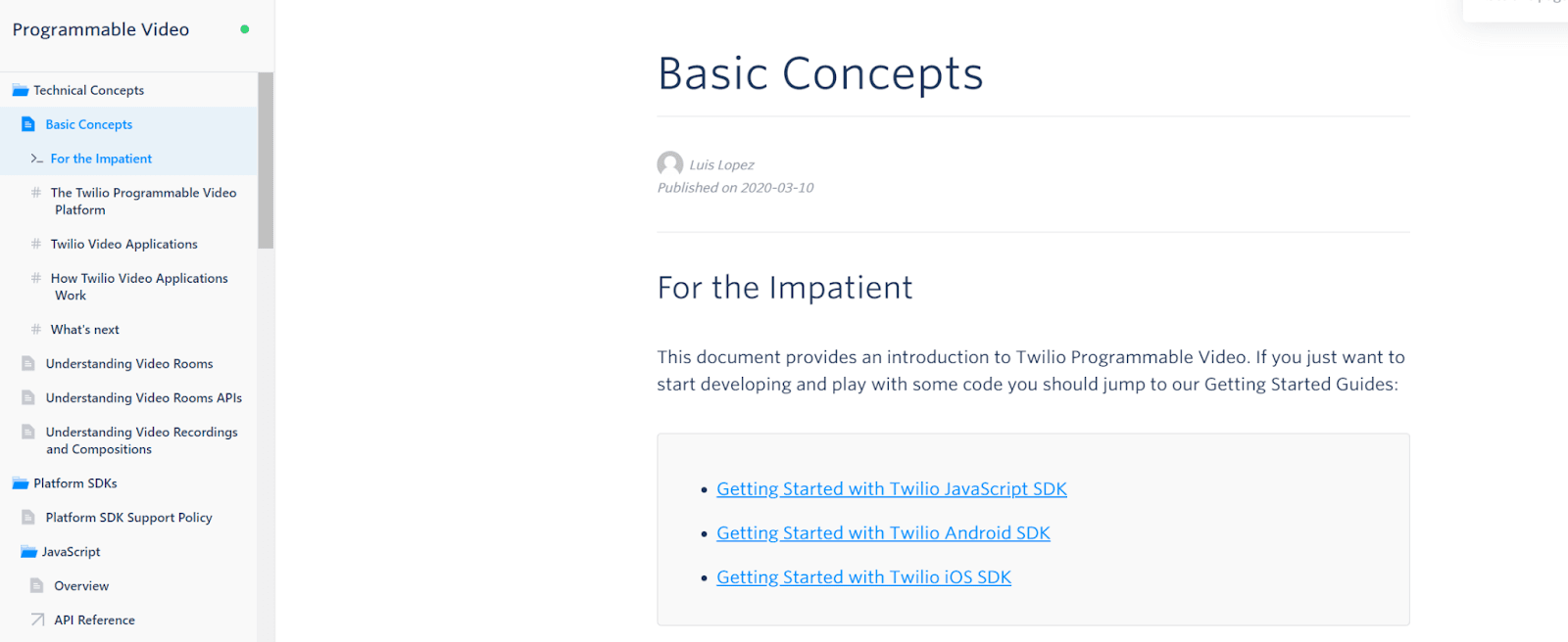 Twilio example of API documentation