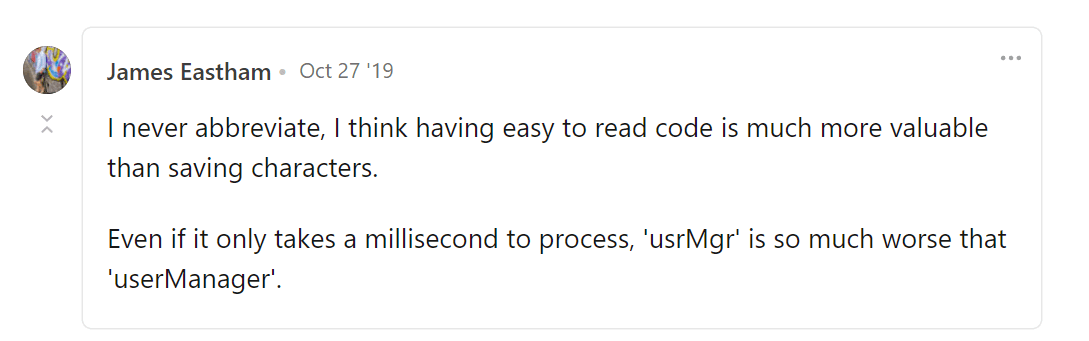 Why most developers speak out against abbreviations in code