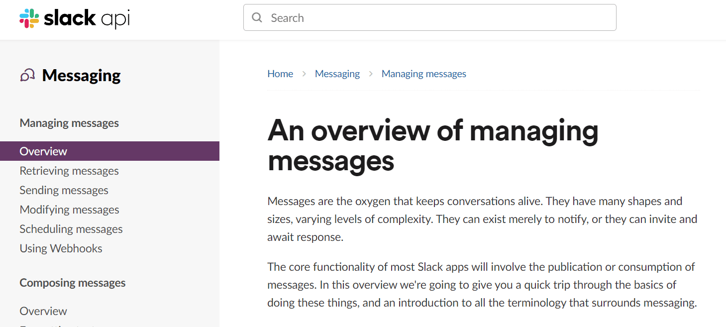Slack’s API documentation