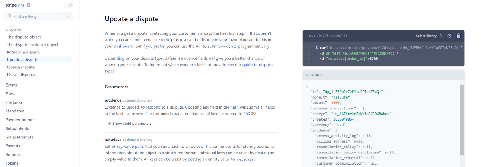 Stripe API documents list example