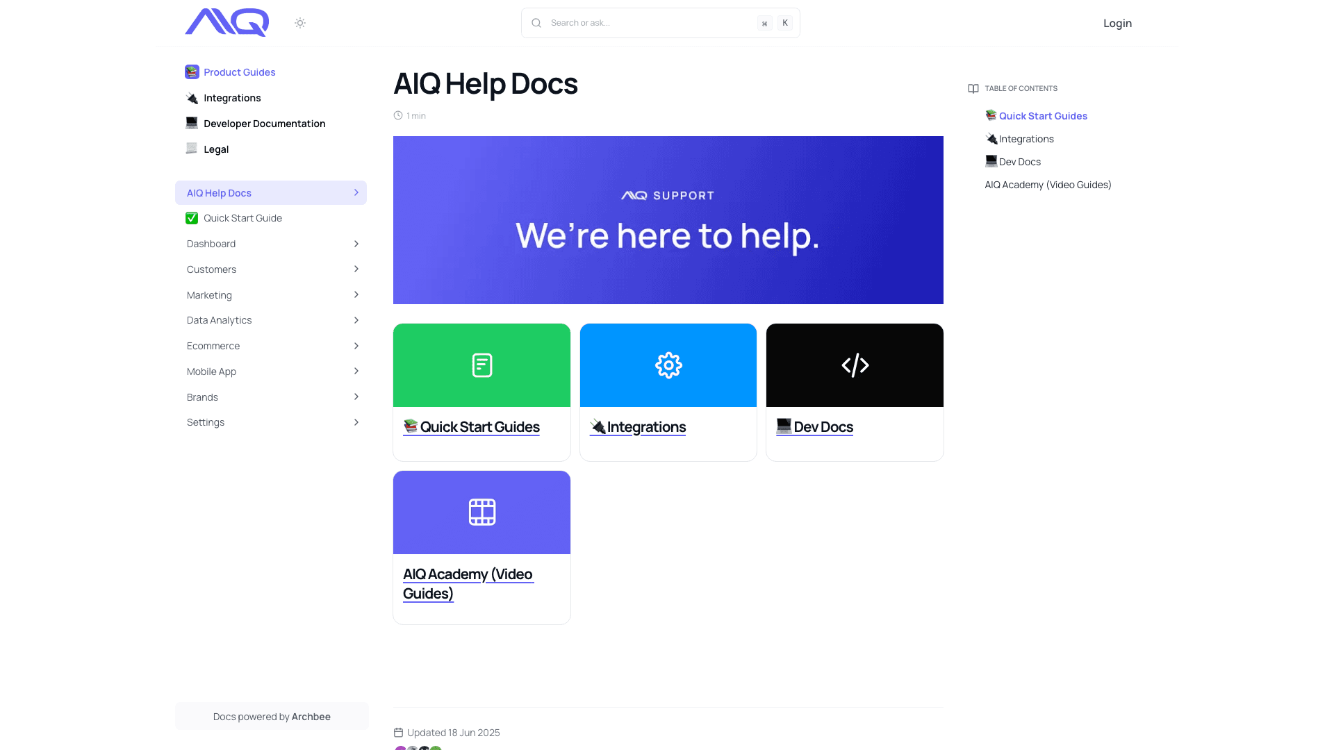 AlpineIQ documentation portal desktop view