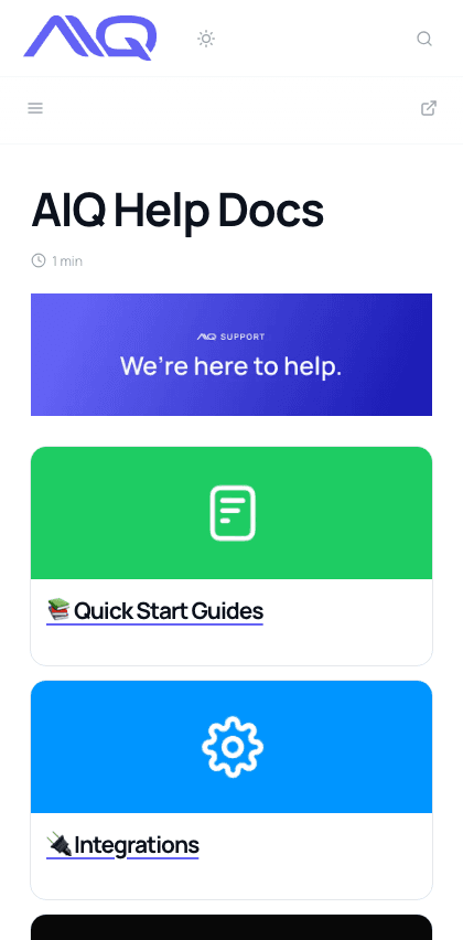 AlpineIQ documentation portal mobile view