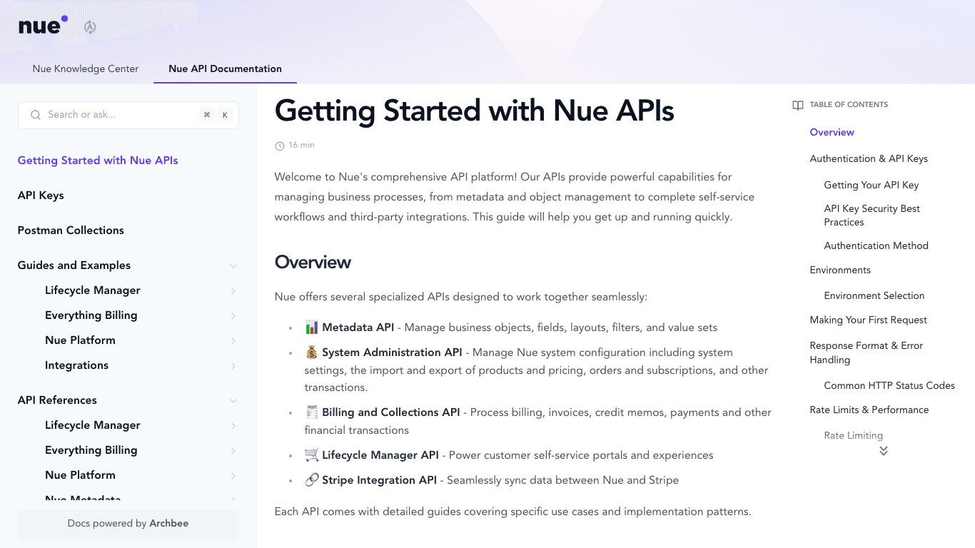 Nue API Docs documentation portal