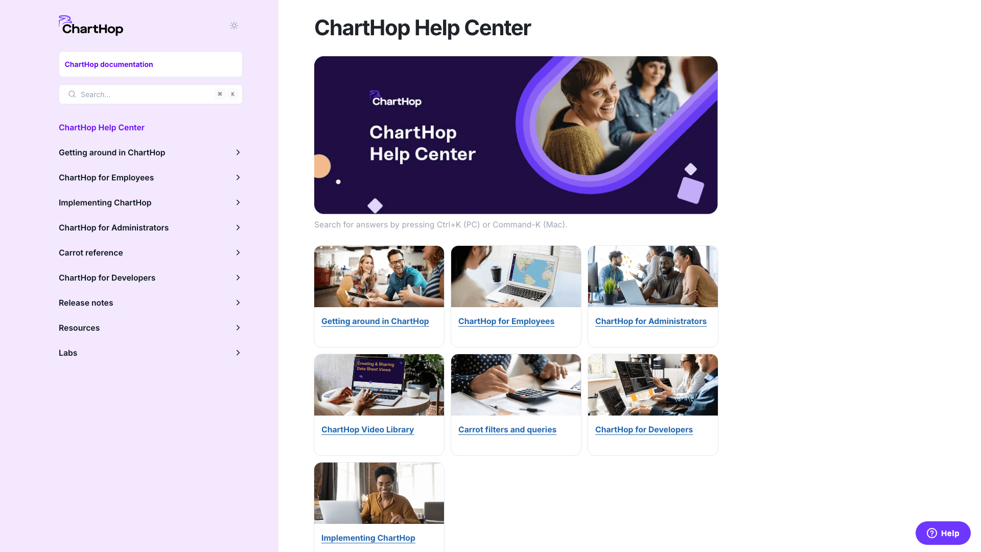 ChartHop documentation portal desktop view