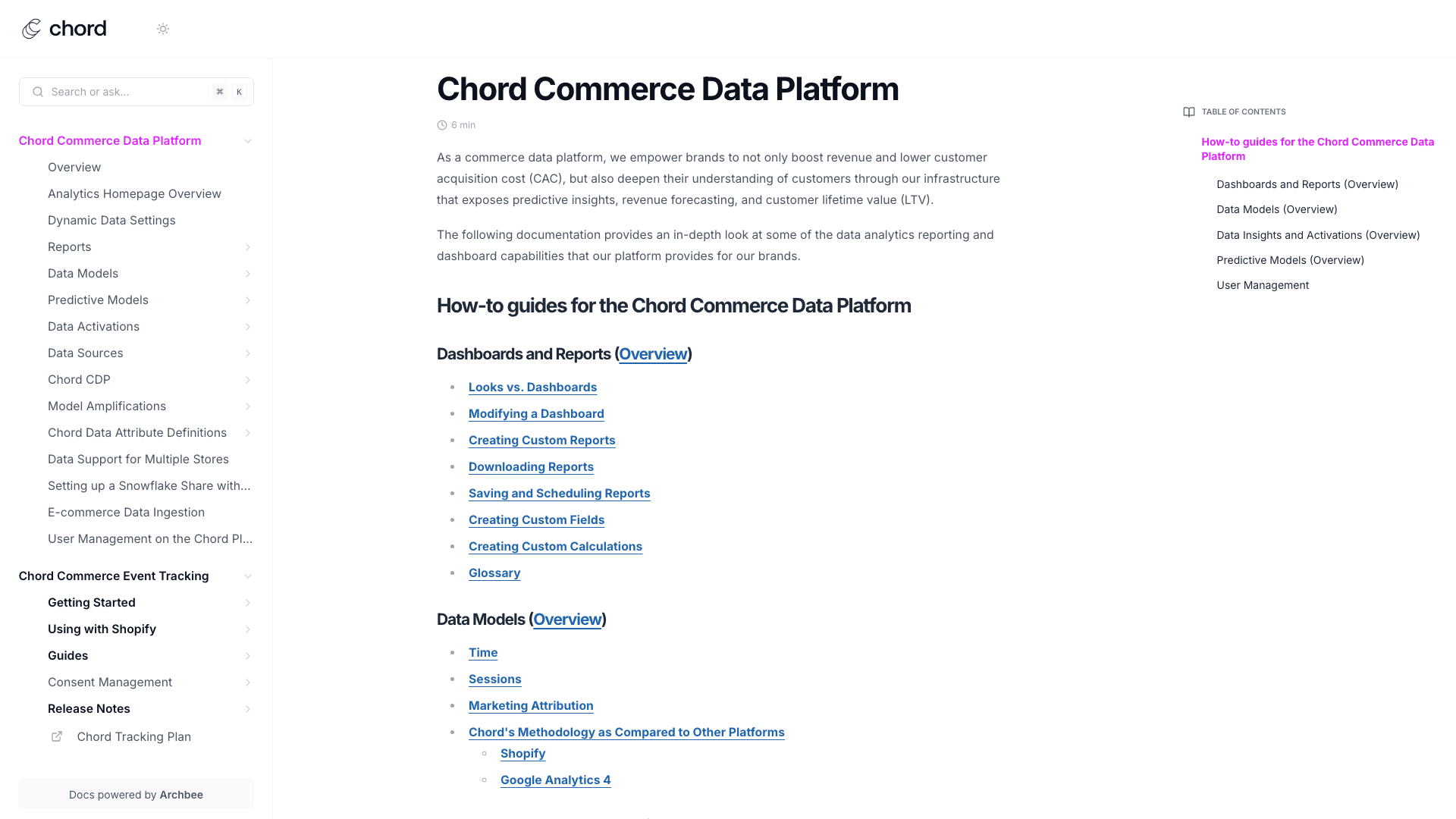 Chord documentation portal desktop view
