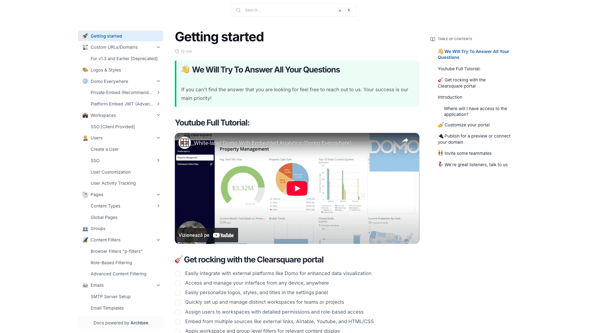 clearsquare documentation portal desktop view