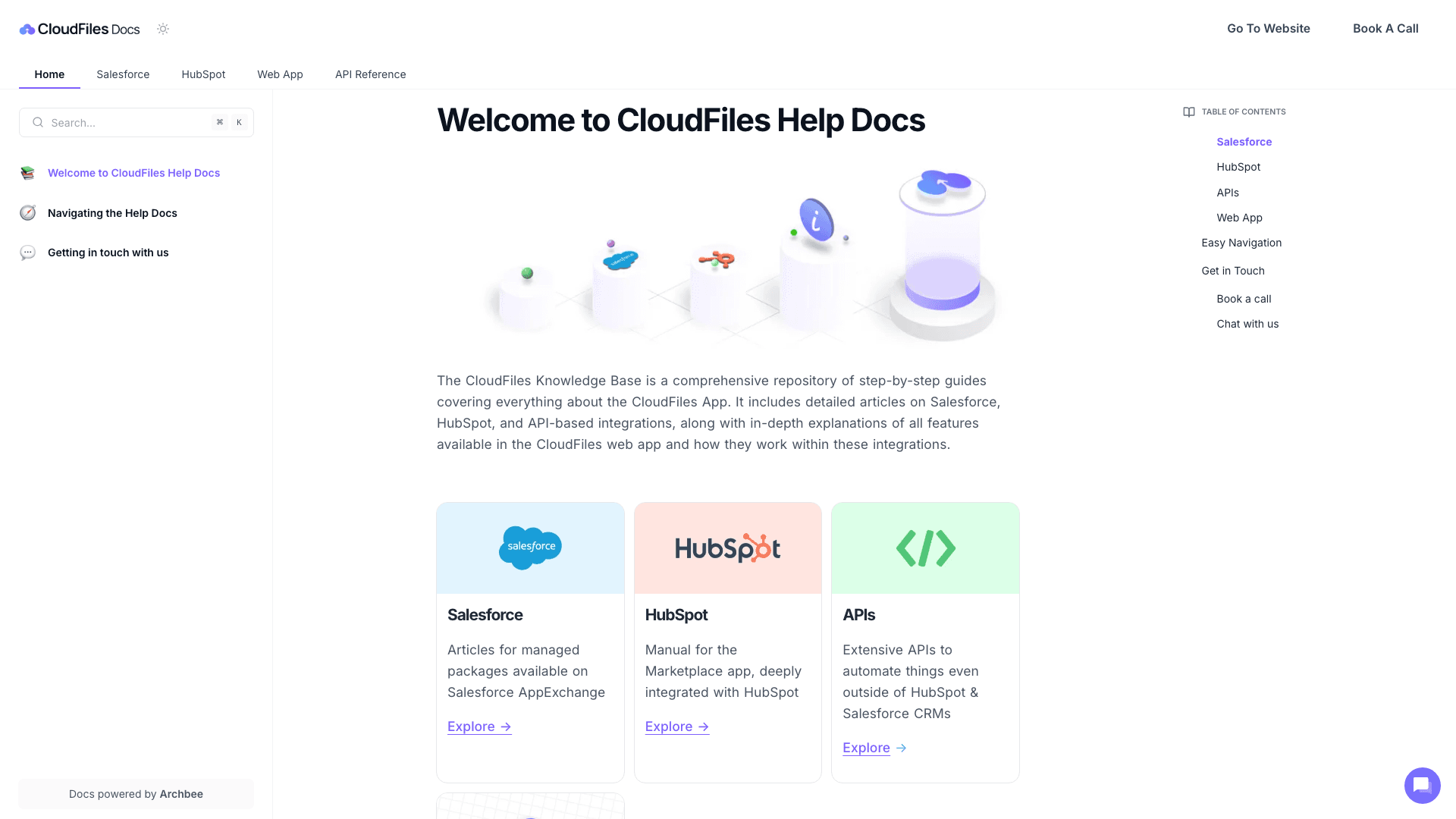 CloudFiles documentation portal desktop view