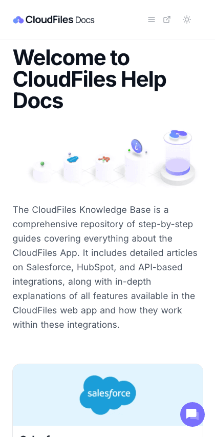 CloudFiles documentation portal mobile view