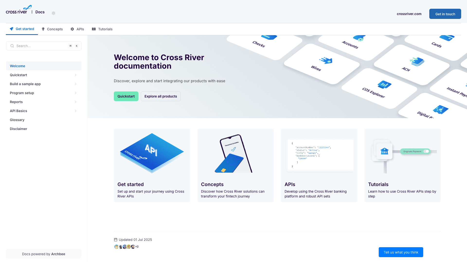 Cross River documentation portal desktop view