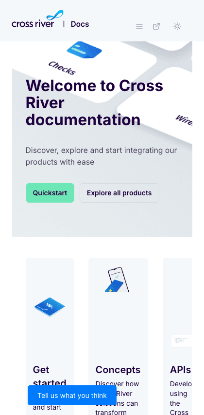Cross River documentation portal mobile view