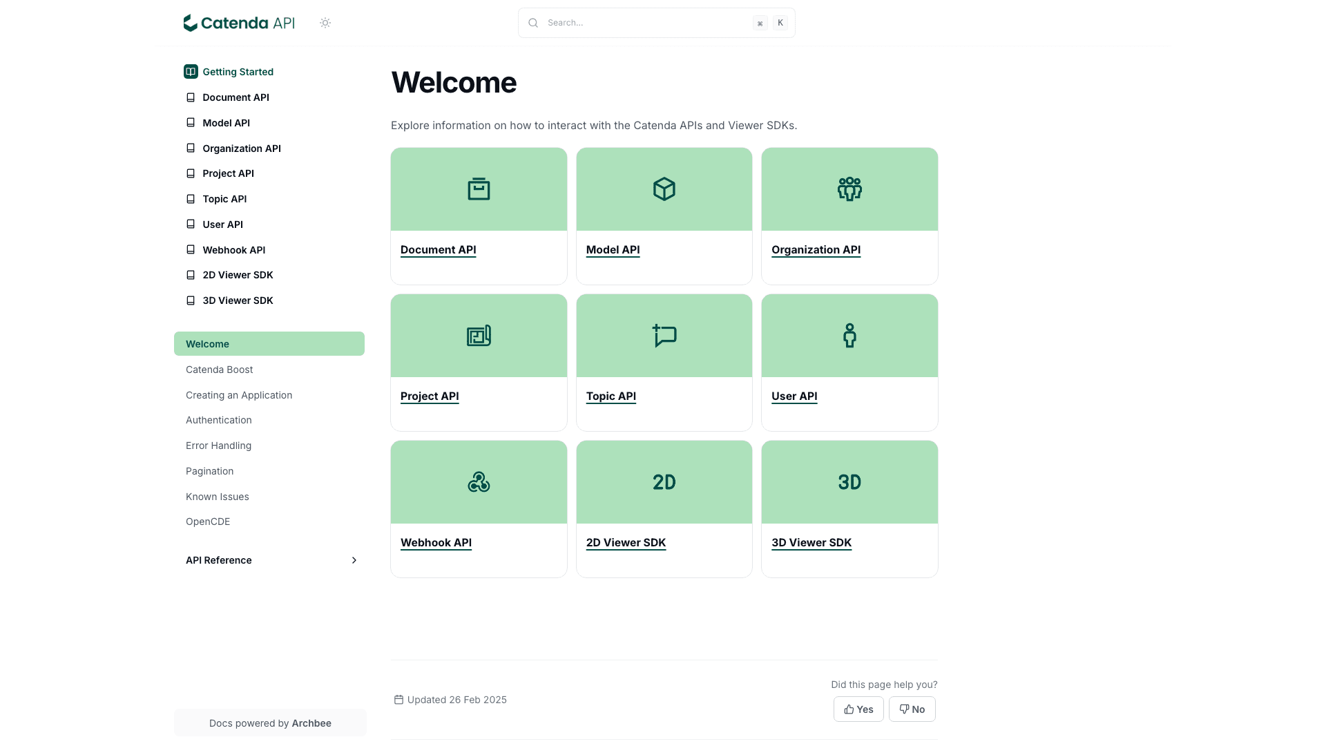 Developers documentation portal desktop view