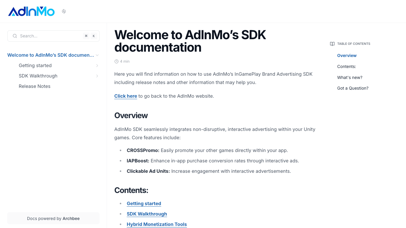 Adinmo documentation portal