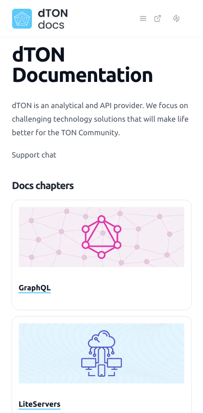 dTON documentation portal mobile view
