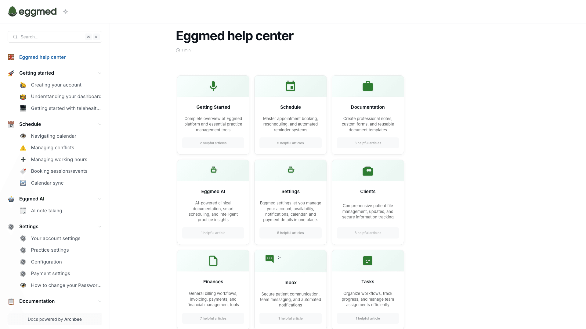 Eggmed documentation portal desktop view