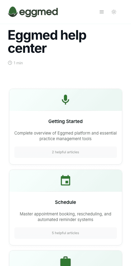 Eggmed documentation portal mobile view