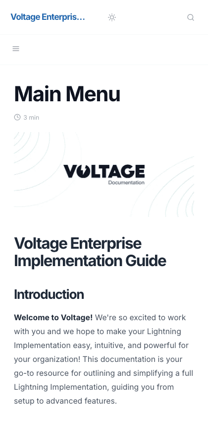 Voltage Enterprise documentation portal mobile view