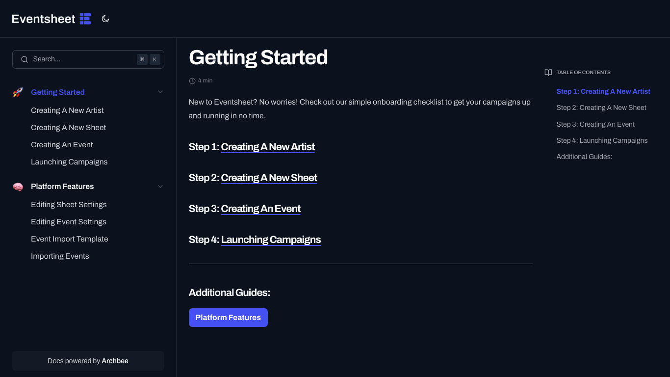 Eventsheet documentation portal