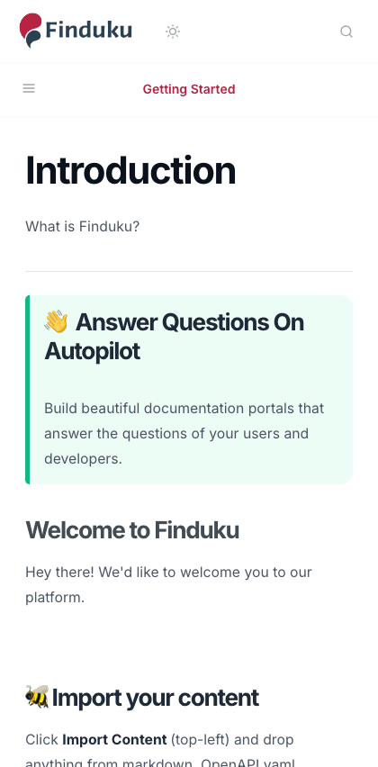 Finduku documentation portal mobile view