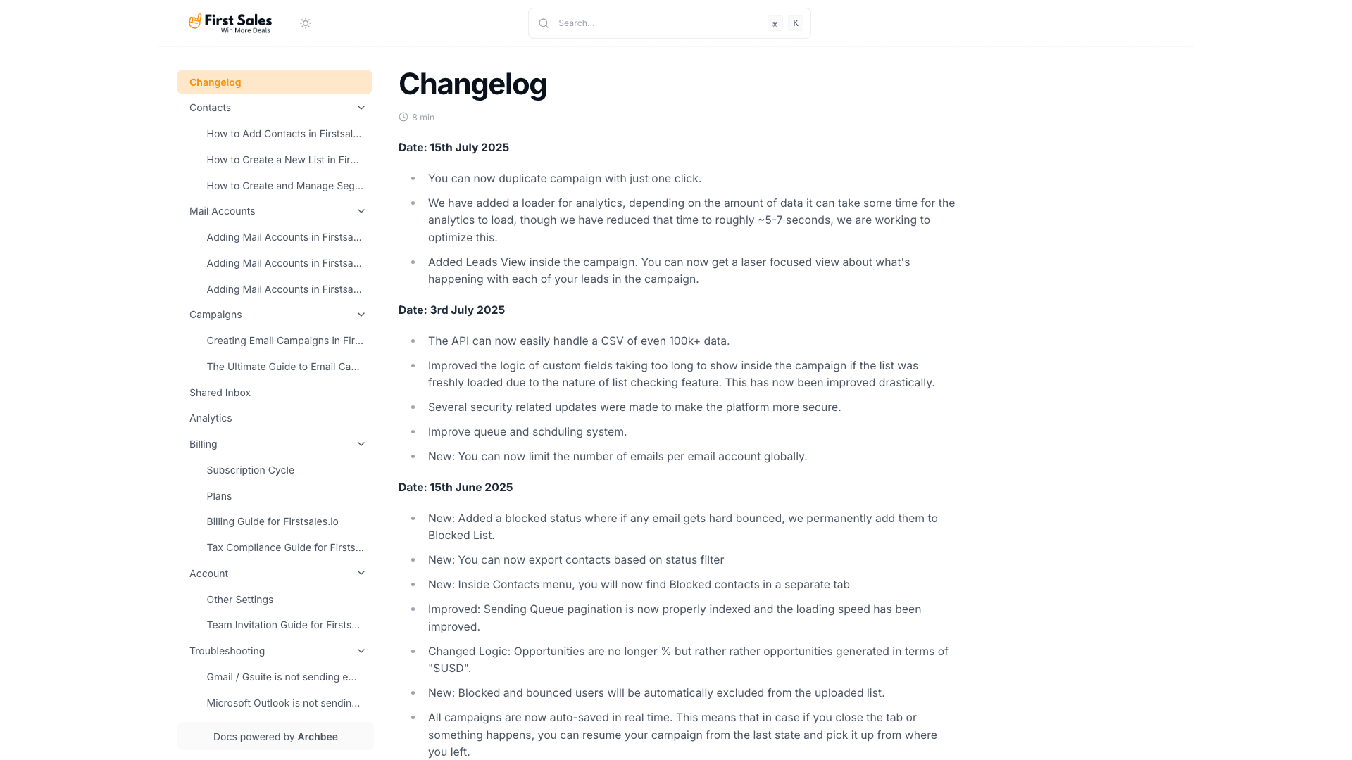 Firstsales documentation portal desktop view