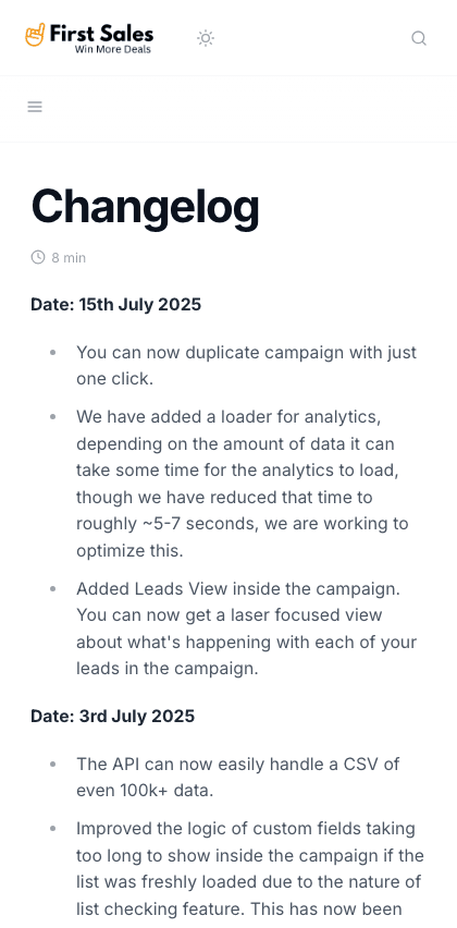 Firstsales documentation portal mobile view
