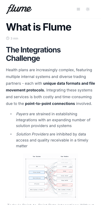 FlumeHealth documentation portal mobile view