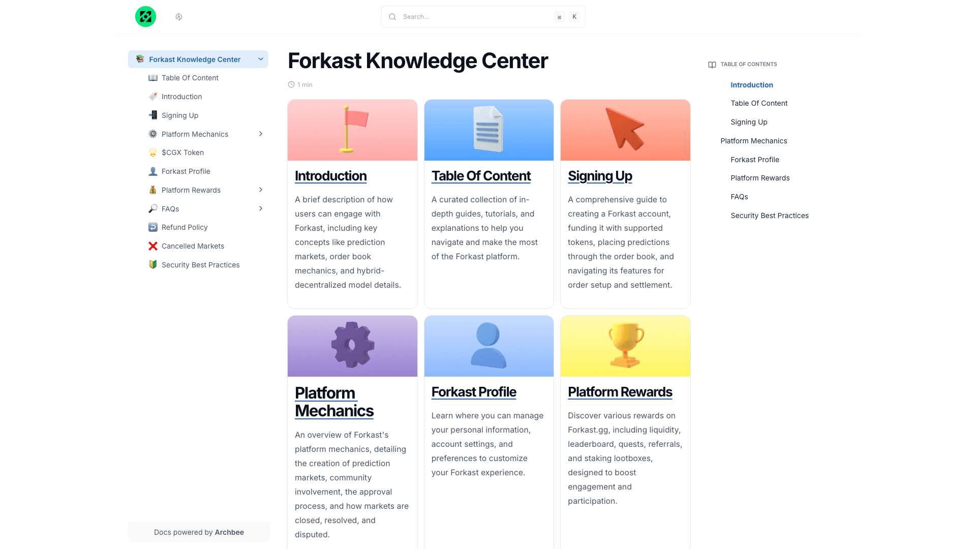 ForkastGG documentation portal desktop view