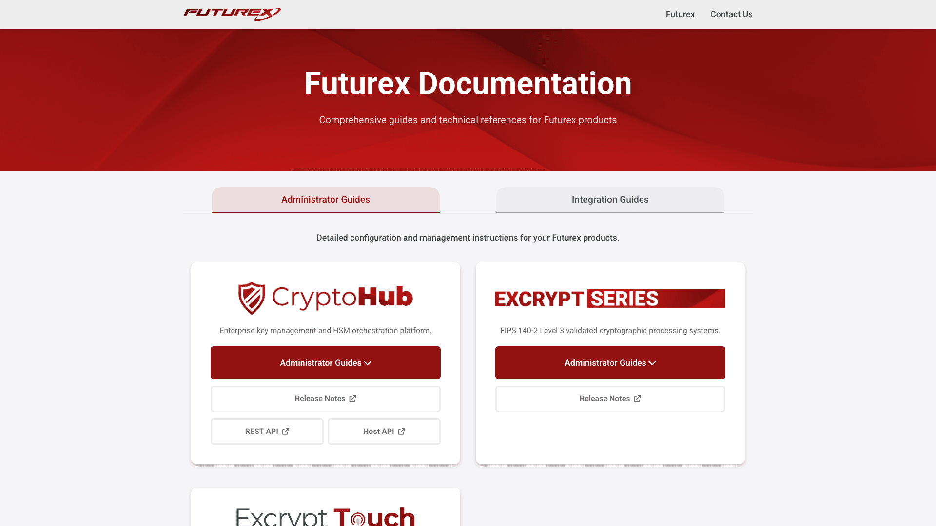 Futurex documentation portal desktop view