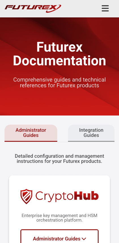 Futurex documentation portal mobile view