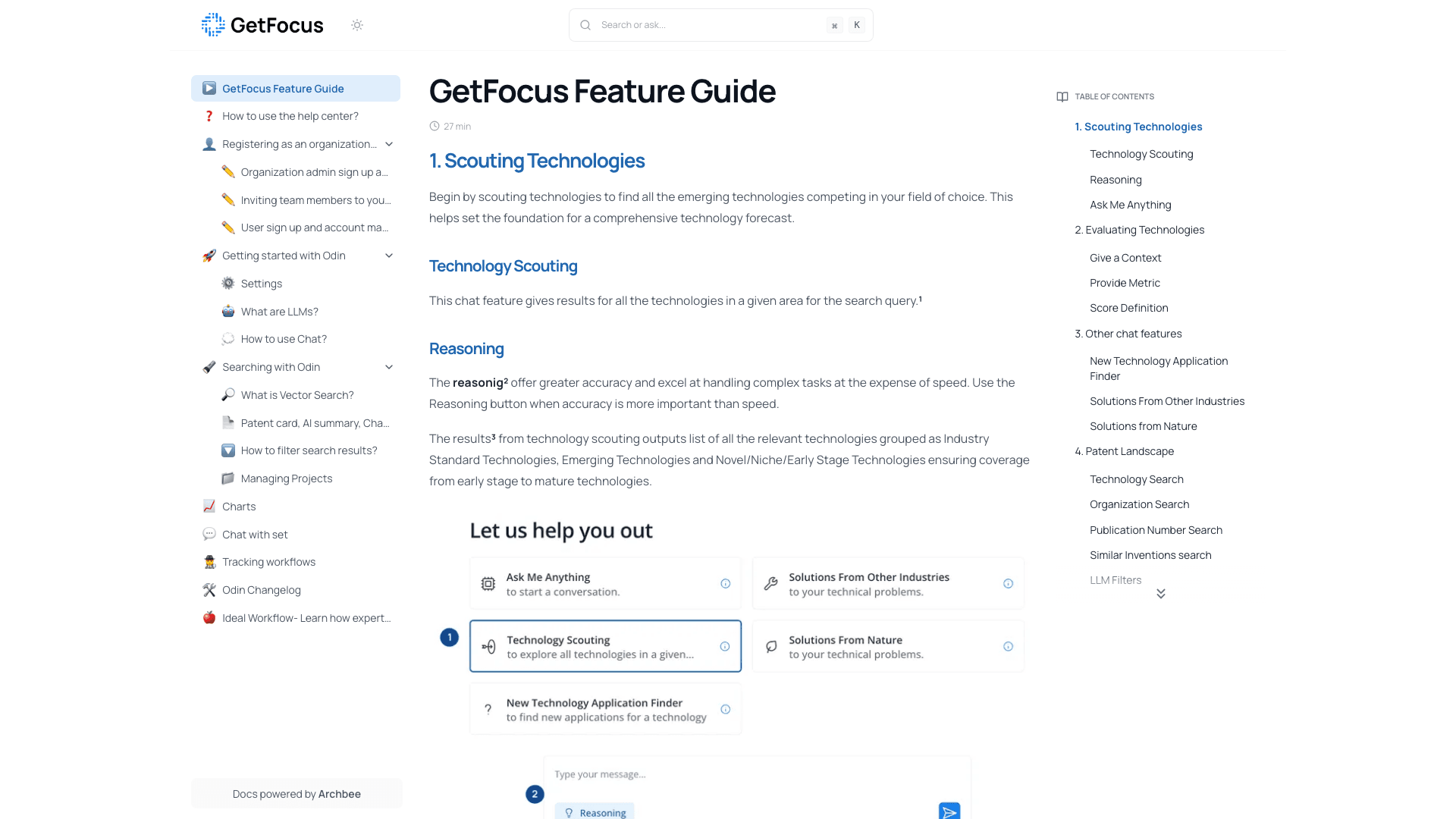 Getfocus documentation portal desktop view