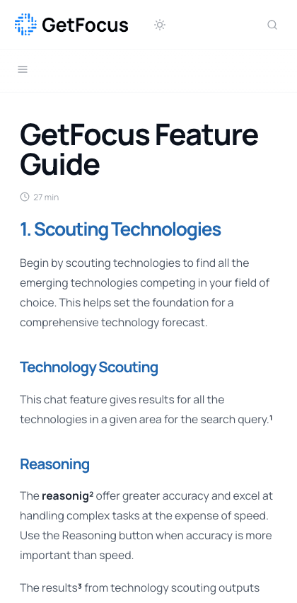 Getfocus documentation portal mobile view